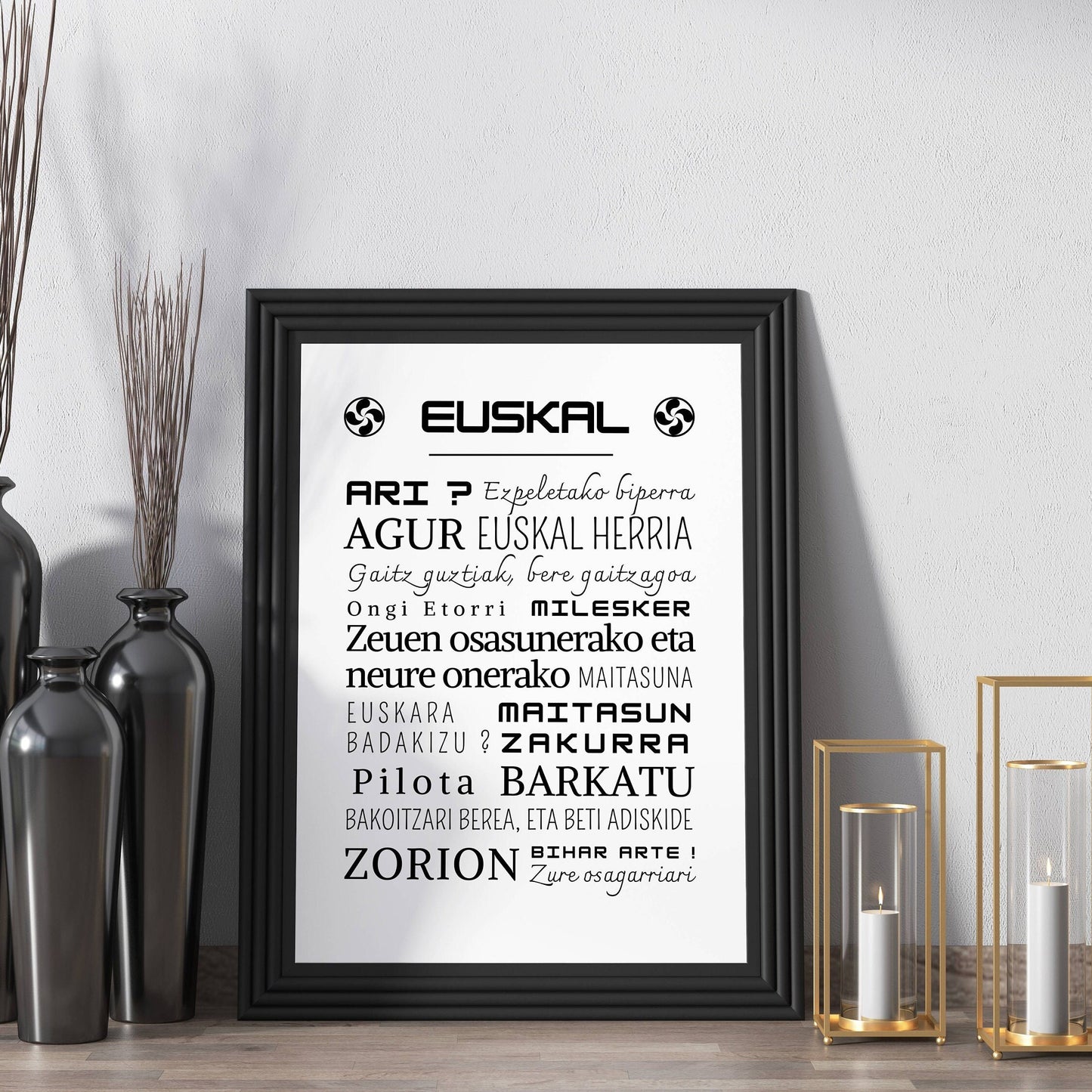 Affiche mots basque - Affiche mots et expressions langue basque - Poster EUSKAL - Affiche Euskal Herria  par Le Temps des Paillettes