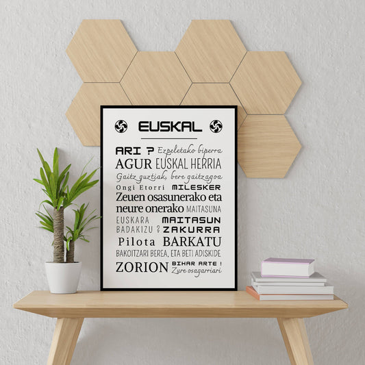 Affiche mots basque - Affiche mots et expressions langue basque - Poster EUSKAL - Affiche Euskal Herria par Le Temps des Paillettes - Le Temps des Paillettes