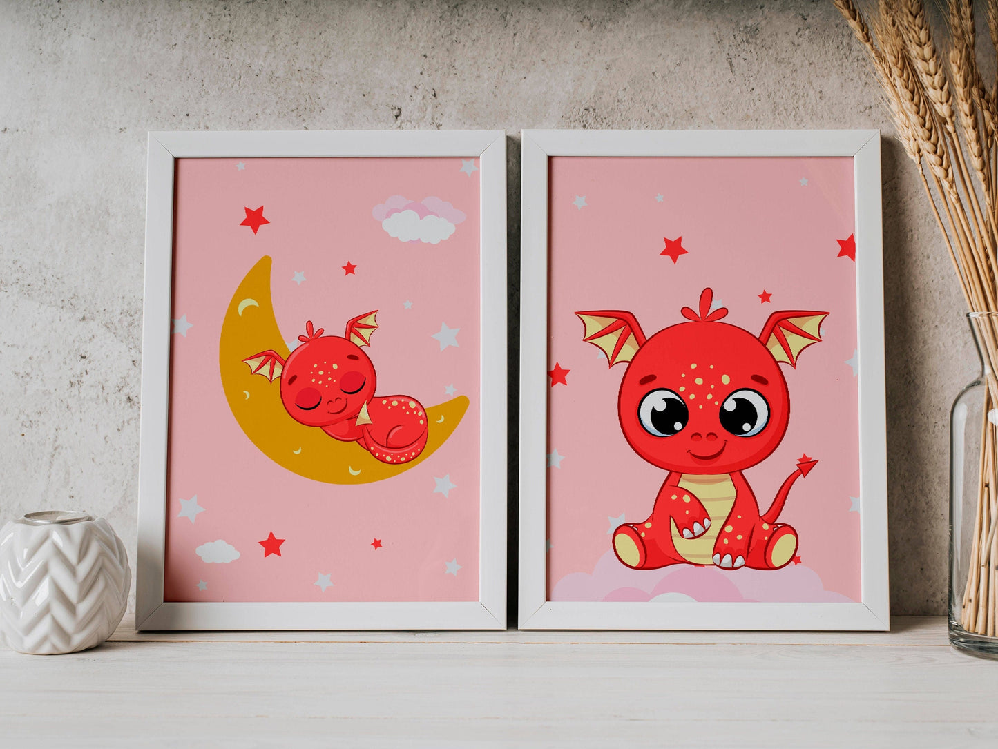 Affiches enfant dragon -  cadeau naissance dragon  - poster chambre bébé - décoration murale féerique  par Le Temps des Paillettes