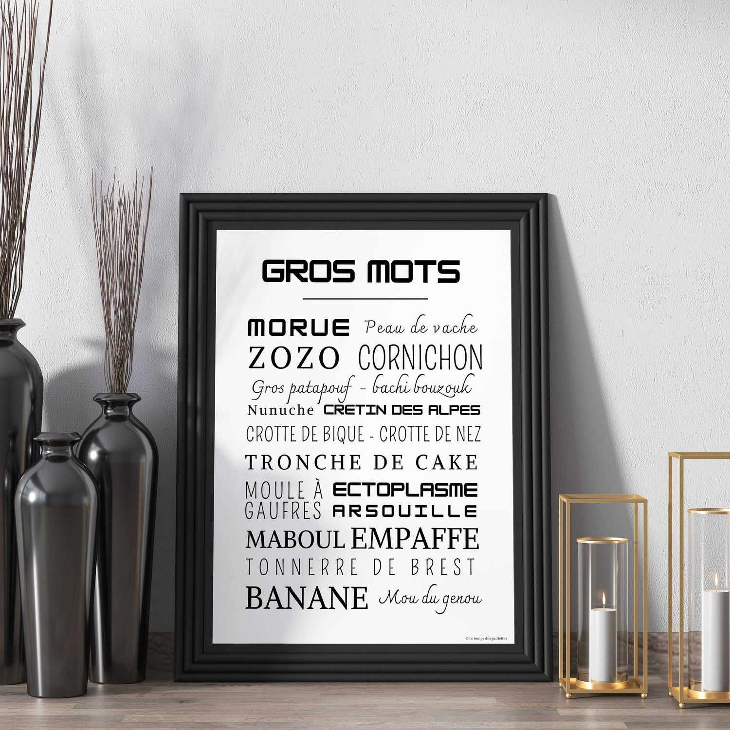 Affiche Les Gros Mots - Poster d'art les gros mots - Décoration enfant drôle  par Le Temps des Paillettes - Le Temps des Paillettes