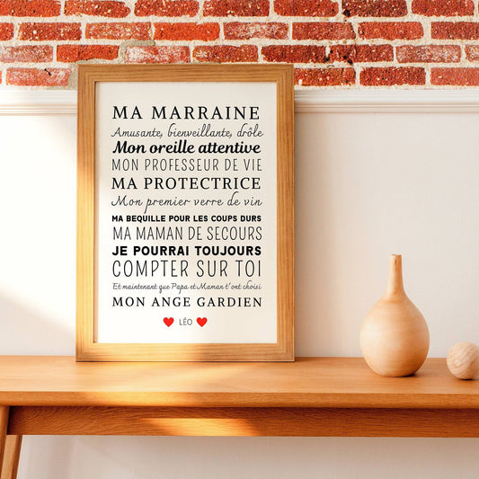 Affiche marraine personnalisée - demande marraine originale - cadeau pour marraine personnalisé  par Le Temps des Paillettes