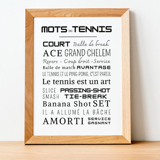 Affiche tennis - Affiche mots et expressions du tennis - Poster tennis par Le Temps des Paillettes - Le Temps des Paillettes