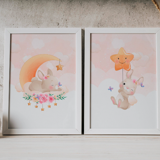 Affiches enfant Lapin - Affiche de Naissance animaux - Cadeau de naissance personnalisé par Le Temps des Paillettes - Le Temps des Paillettes