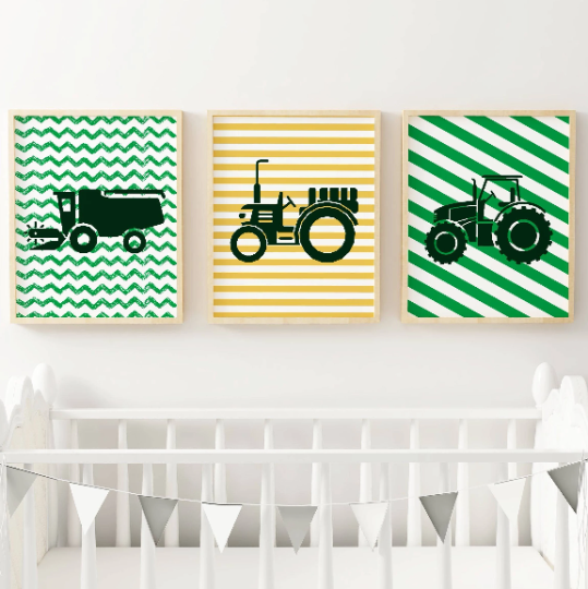 affiche enfant tracteurs - décoration ferme & tracteurs - poster moissonneuse batteuse par Le Temps des Paillettes
