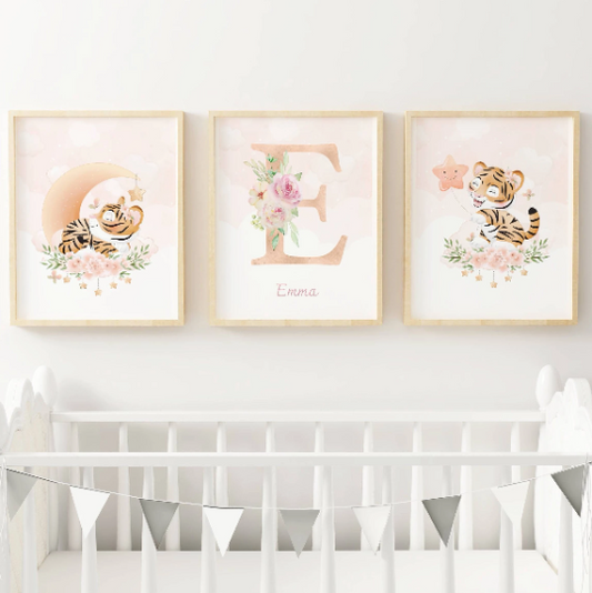 Affiches enfant tigre - Affiche de Naissance animaux - Cadeau de naissance personnalisé par Le Temps des Paillettes