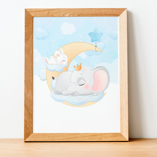 Affiches enfant éléphant - Affiche de Naissance animaux - Cadeau de naissance personnalisé par Le Temps des Paillettes