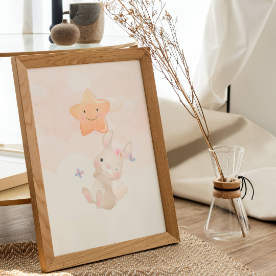 Affiches enfant Lapin - Affiche de Naissance animaux - Cadeau de naissance personnalisé par Le Temps des Paillettes