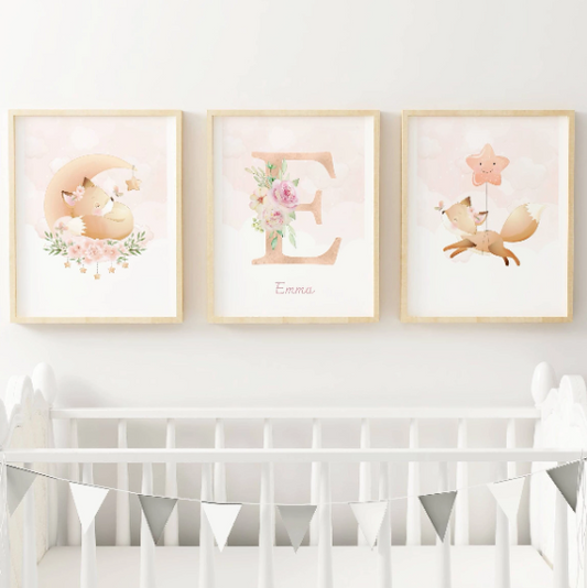 Set 3 affiches renard aquarelle pour chambre enfant - cadeau de naissance par Le temps des paillettes - Le Temps des Paillettes