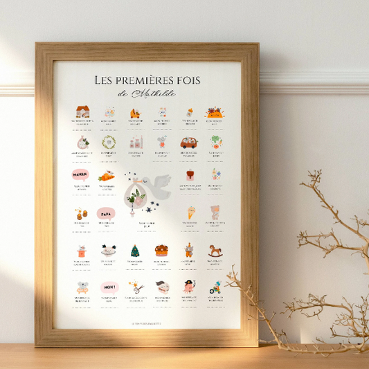Affiche "Mes premières fois" - Cadeau de naissance - Affiche date à tamponner par Le Temps des Paillettes - Le Temps des Paillettes