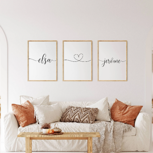 Affiches couple personnalisée - Triptyque pour couple - Affiche couple et prénoms par Le Temps des Paillettes - Le Temps des Paillettes