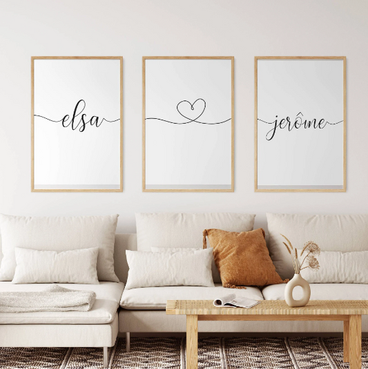 Affiches couple personnalisée - Triptyque pour couple - Affiche couple et prénoms par Le Temps des Paillettes - Le Temps des Paillettes