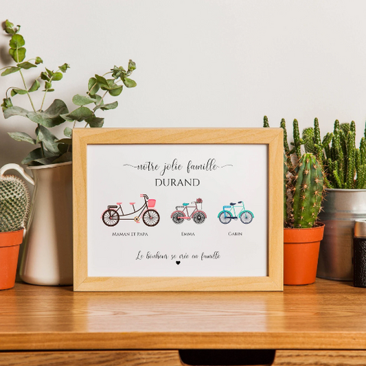 Affiche famille personnalisée vélo, Cadeau personnalisé famille avec vélo par Le Temps des Paillettes - Le Temps des Paillettes