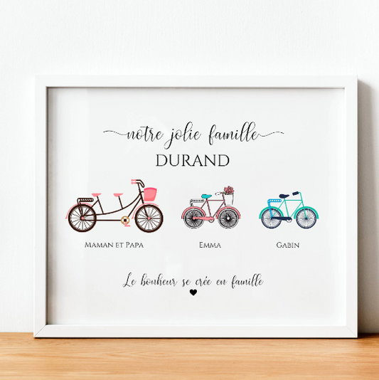 Affiche famille personnalisée vélo, Cadeau personnalisé famille avec vélo par Le Temps des Paillettes - Le Temps des Paillettes