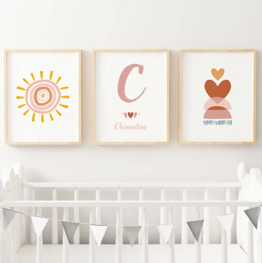 Set 3 affiches bohème aquarelle pour chambre enfant - cadeau de naissance personnalisée prénom par Le temps des paillettes