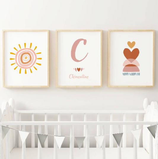 Set 3 affiches bohème aquarelle pour chambre enfant - cadeau de naissance personnalisée prénom par Le temps des paillettes - Le Temps des Paillettes