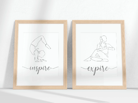 Affiche Inspire Expire Yoga, Affiche single line position yoga , décoration pour studio de Yoga par Le Temps des Paillettes