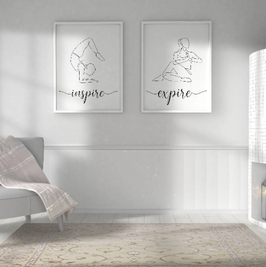 Affiche Inspire Expire Yoga, Affiche single line position yoga , décoration pour studio de Yoga par Le Temps des Paillettes