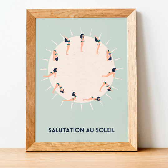 Affiche Salutation au soleil français - Affiche Yoga - décoration pour studio de Yoga par Le Temps des Paillettes