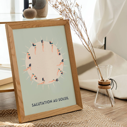 Affiche Salutation au soleil français - Affiche Yoga - décoration pour studio de Yoga par Le Temps des Paillettes