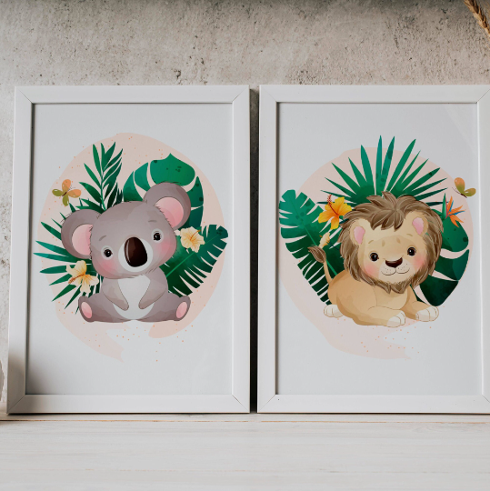 Affiches enfant tropical animaux de la jungle - Affiche de Naissance animaux par Le Temps des Paillettes