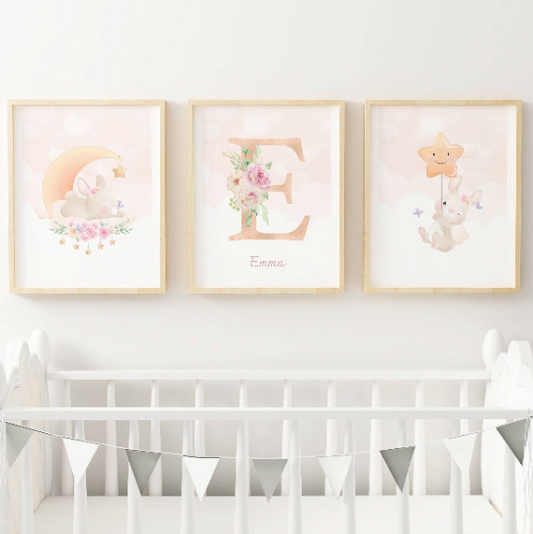 Affiches enfant Lapin - Affiche de Naissance animaux - Cadeau de naissance personnalisé par Le Temps des Paillettes - Le Temps des Paillettes