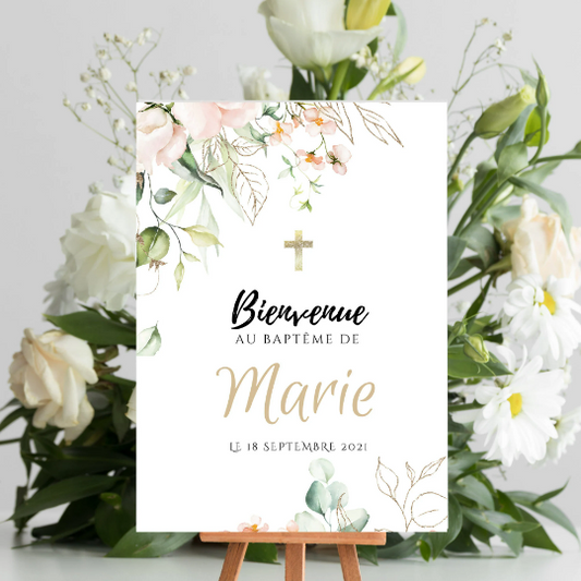 Affiche bienvenue baptême / anniversaire personnalisée - Panneau de bienvenue pour bapteme par le Temps des Paillettes - Le Temps des Paillettes