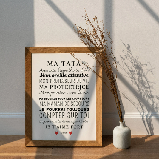 Affiche tata personnalisée - cadeau pour tata personnalisé par Le Temps des Paillettes - Le Temps des Paillettes