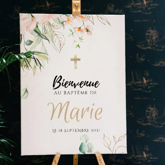 Affiche bienvenue baptême / anniversaire personnalisée - Panneau de bienvenue pour bapteme par le Temps des Paillettes - Le Temps des Paillettes