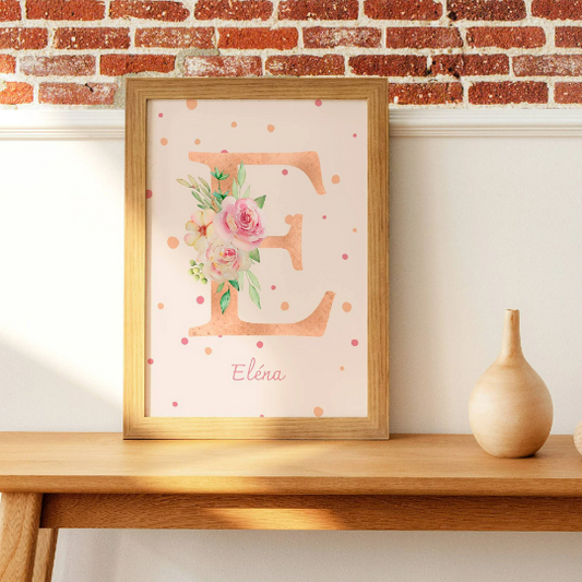 Affiches enfant Style Boho - Affiche de Naissance Arc-en-ciel Terracotta - Initiale et Triple Cœurs - Le Temps des Paillettes