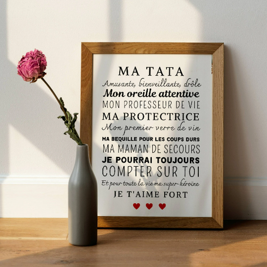 Affiche tata personnalisée - cadeau pour tata personnalisé par Le Temps des Paillettes - Le Temps des Paillettes