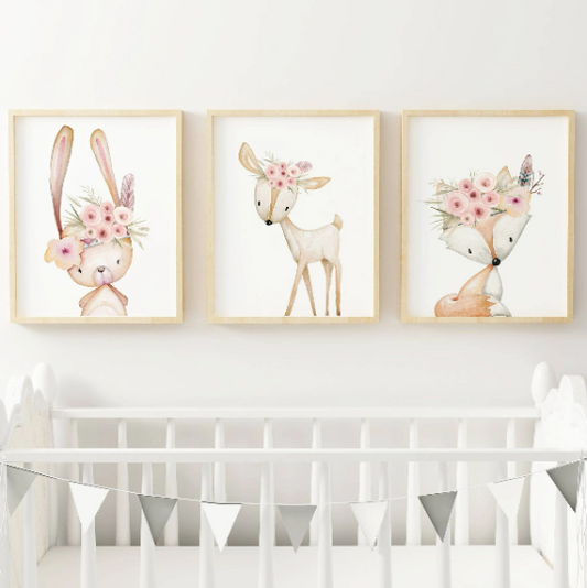 Set 3 affiches animaux aquarelle pour chambre enfant - cadeau de naissance par Le temps des paillettes