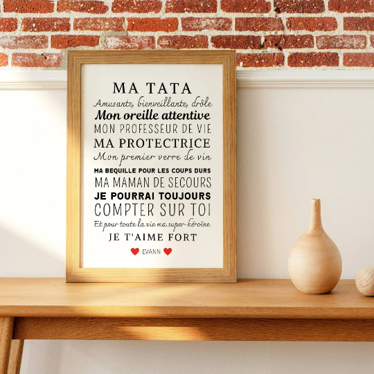 Affiche tata personnalisée - cadeau pour tata personnalisé par Le Temps des Paillettes
