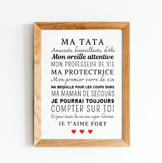 Affiche tata personnalisée - cadeau pour tata personnalisé par Le Temps des Paillettes