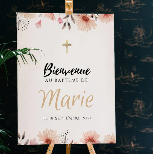 Affiche bienvenue baptême / anniversaire personnalisée - Panneau de bienvenue pour bapteme par le Temps des Paillettes - Le Temps des Paillettes
