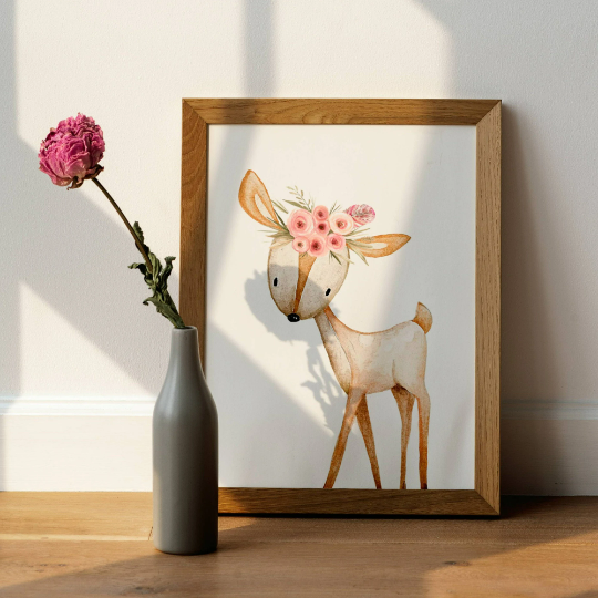 Set d'affiche animaux de la forêt aquarelle- Affiche chambre bébé renard lapin et biche - Le Temps des Paillettes