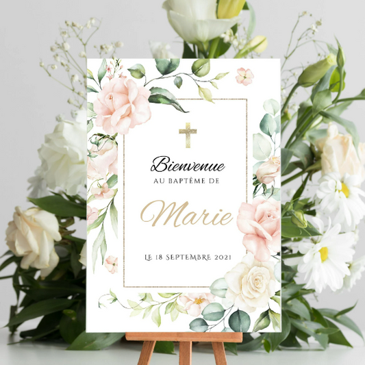 Affiche bienvenue baptême / anniversaire personnalisée - Panneau de bienvenue pour bapteme par le Temps des Paillettes - Le Temps des Paillettes