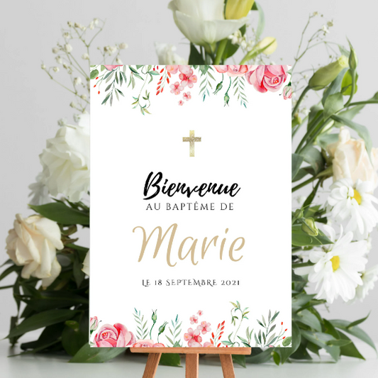 Affiche bienvenue baptême / anniversaire personnalisée - Panneau de bienvenue pour bapteme par le Temps des Paillettes - Le Temps des Paillettes