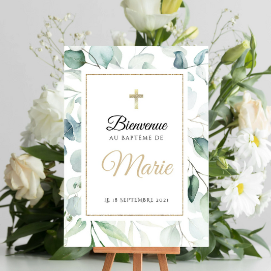 Affiche bienvenue baptême / anniversaire personnalisée - Panneau de bienvenue pour bapteme par le Temps des Paillettes - Le Temps des Paillettes