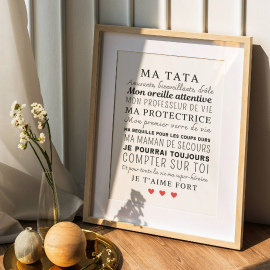 Affiche tata personnalisée - cadeau pour tata personnalisé par Le Temps des Paillettes - Le Temps des Paillettes